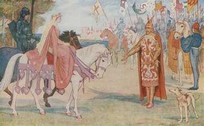 Lancelot brengt Guenevere naar Arthur door Henry Justice Ford